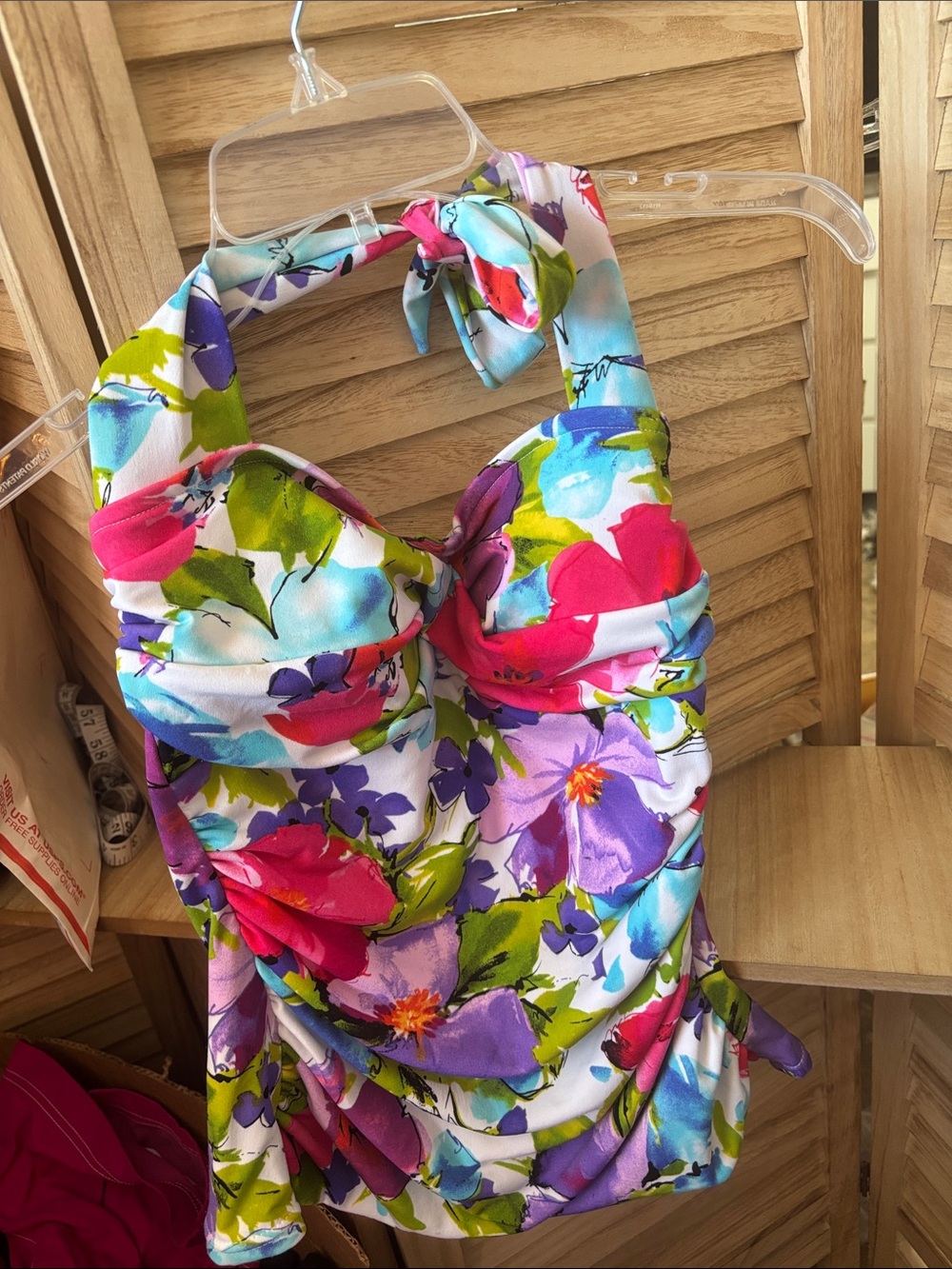 Catalina Floral Halter Tankini Swimsuit Top - Multicolor Medium